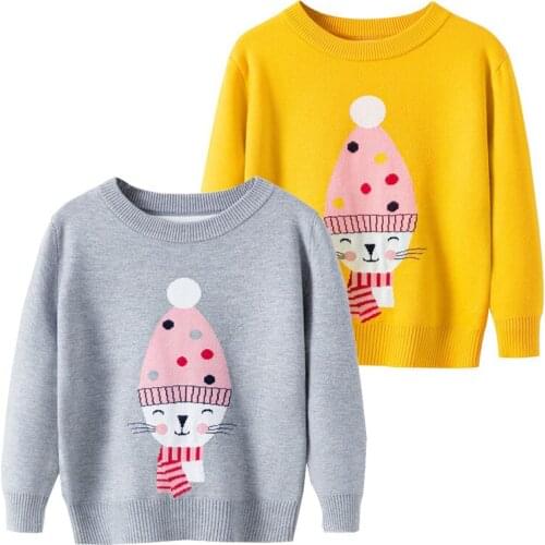 Cute Kitty Quality Girls Sweaters Fall Winter Toddler Pullover Childrens Knitted Wear Kids Clothes Warm