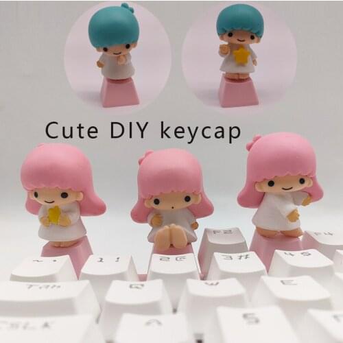 Kawaii Mechanical Keyboard Keycaps Accessories Personality Cartoon Anime Cute Beautiful Girl Stereo Pink PBT Custom Diy Key Cap