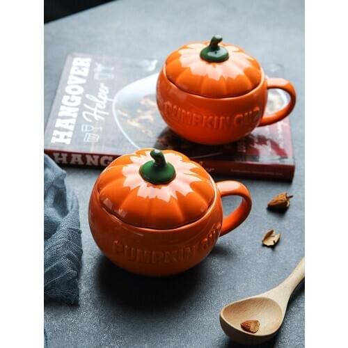 Lovely ceramic pumpkin coffee cup with cover breakfast creative personalit milk tea water mug drinkware stew bowl