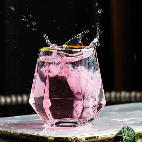 Creative Crystal Diamond Cups Glass Gold Painted Six Edged Glass Household Juice Milk Glass Cup Glass Drinkware Coffee Mugs