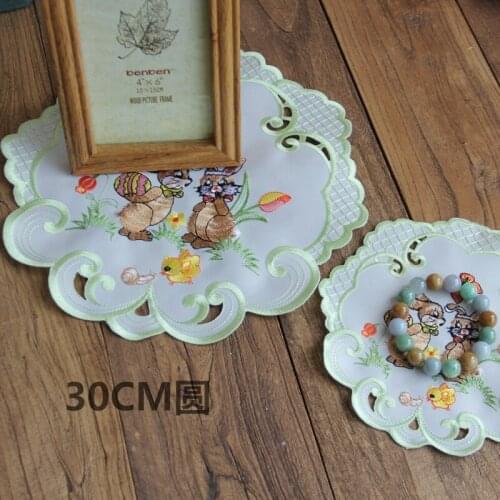 30CM Hot Embroidery Table place Mat Lace Placemat coffee cloth Doily Cup tea dining Coaster mug Easter party drink Pad kitchen