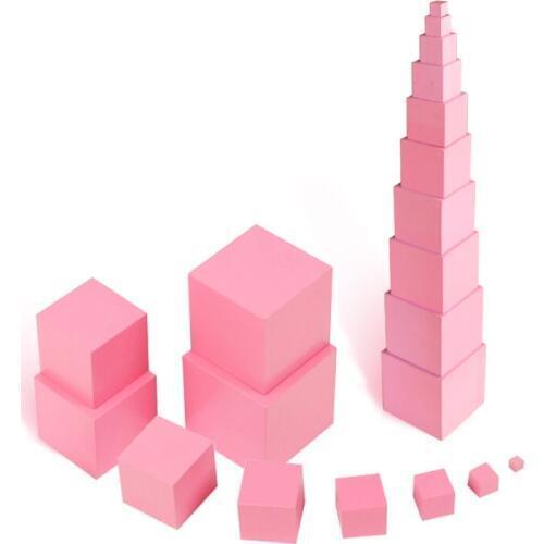 Montessori Toy Baby Educational Wooden Building Blocks Wood Toy Pink Tower Teaching Game Toys