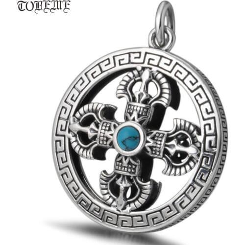 NEW 100% 925 Silver Tibetan Necklace Pure Silver Tibetan Dorje Pendant Necklace Sterling Buddhist Vajra Symbol Pendant Necklace