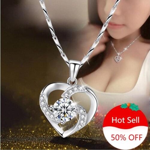 2020 The New Hot Sell Chain Choker Necklace Luxury Crystal CZ Love Heart Pendant Necklaces Women Party Jewelry Gifts