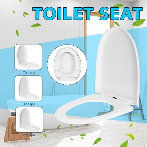 O/U/V Type Slow-Close Toilet Seats Replacement Lid White Household Antibacterial Quick Release Bathroom Toilet Seats Cover