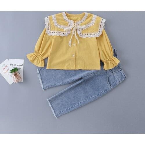 3-7 years high quality spring girl clothing set 2020 new fashion casual solid shirt + jeans kid children girls clothing