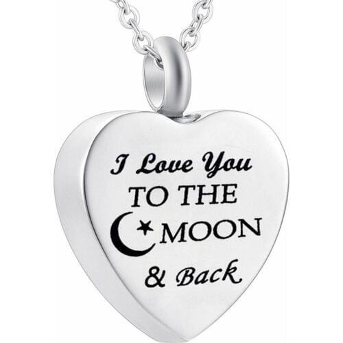 I Love You to The Moon and Back Heart Memorial Jewelry Stainless Steel Cremation Urn Pendant Necklace