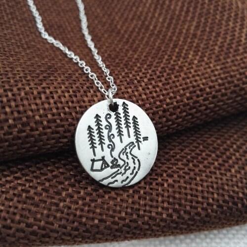 10pcs camping pendant A river runs through it tree and house camping necklace Lover Gift Live the simple life SanLan