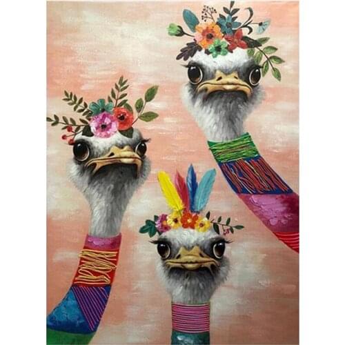 Full Square/round 5D DIY Diamond Painting ostrich family Diamond Embroidery Cross Stitch Rhinestones Pictures Mosaic animals