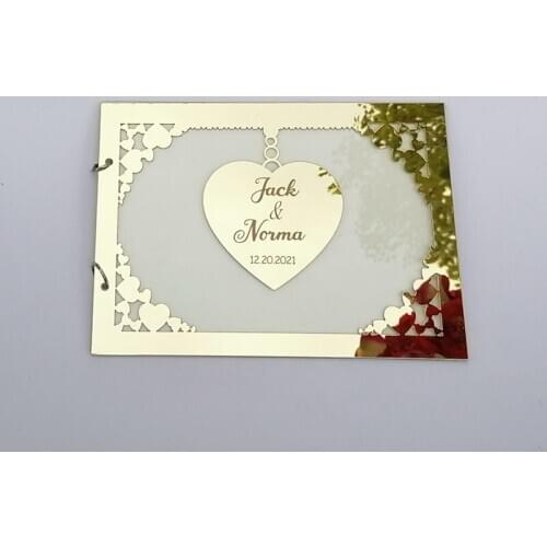 Custom logo for Acrylic Mirror Wedding Guest Book heart Blank Sheet Personalized Name Party Guestbook Party Decoration Supplies