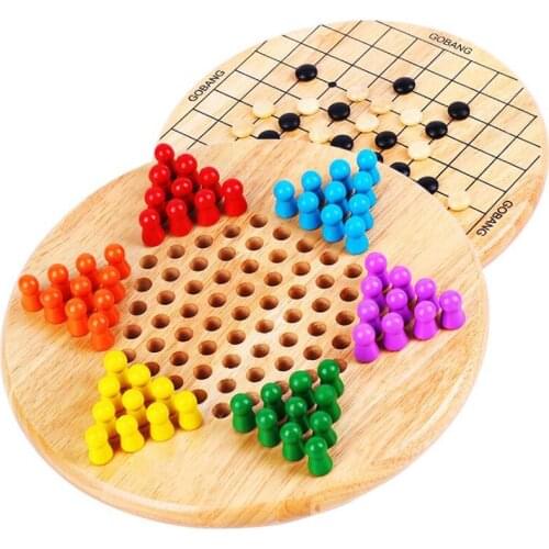 Portable Developing Intelligence Educational Toy 2 In 1 Wooden Chinese Checkers Gobang Board Game Set