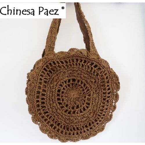 Rattan Tote Bag Sun Flower Lady Shoulder Bag Soft Paper cotton Rope Crochet Round Straw Bag Bohemian Travel Beach Bag For Women