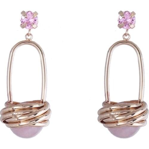 Ins Handmade Wired Pink Blue Beads Minimalism French Irregular Piercing Earrings Vintage Trendy Women Party Jewelry