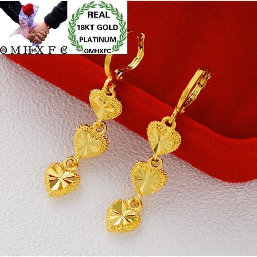 OMHXFC Wholesale European Fashion Woman Girl Party Wedding Gift Flower Heart Apple Star 18KT Gold Drop Earrings ER151