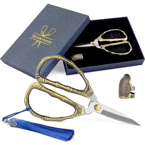 SHWAKK Embroidery Scissors Stainless Steel Safety Scissors Cross Stitch Thimble for Sewing Cutting Handcraft DIY Sewing Tool