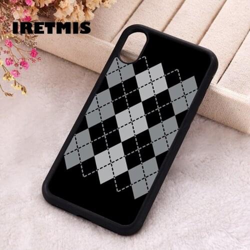 Iretmis 5 5S SE 2020 Phone Cover Case for iPhone 6 6S 7 8 Plus X Xs XR 11 12 Mini Pro Max Silicone Grey Argyle Design