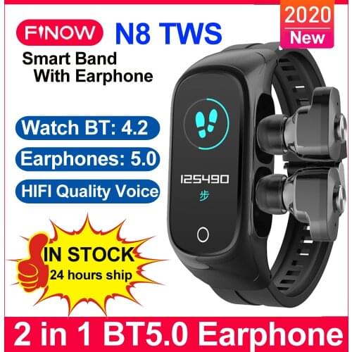 2021 Finow Smartwatch With Earbuds N8 TWS PK M1 Smart Band 2 In 1 Earphone Bluetooth 5.0 Weather Smartwatch Men For Android IOS