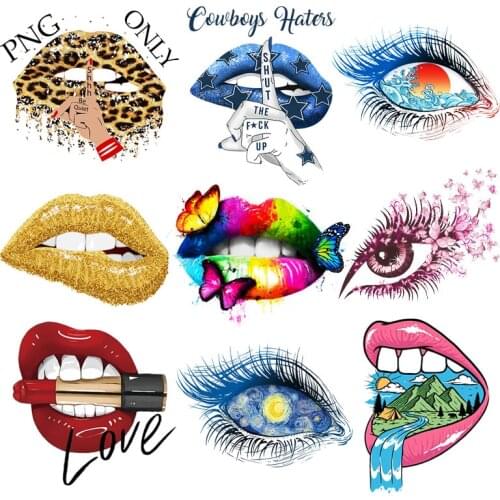 DIY Cartoon Lips/Eyes Patches Iron on Transfers Clothes Heat Transfer Vinyl for Clothing Stickers for Kids T-Shirts Applique