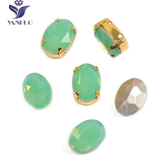 YANRUO 4120 Oval Pacific Opal K9 Crystal Sew On Crystals With Claws Rhinestones Sewn Diamond Rhinestones For Clothing