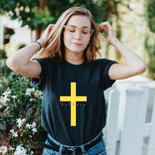He Is Risen T-Shirt Women Fashion Faith Jesus Cross Tee New Arrival Female Printed Christian Tops Haajuku Casual Femme Clothing