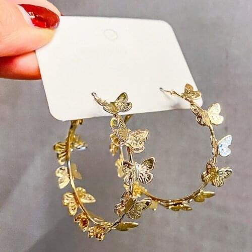 2021 Trend All-match Butterfly Golden Round Hoop Earrings Women Female Earrings Jewelry Valentines Day Gift
