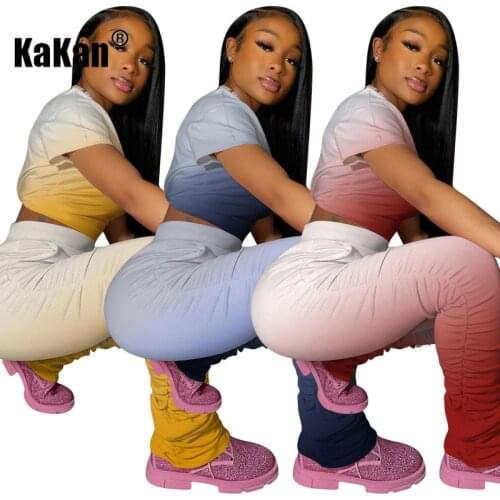 KaKan European and American Womens Explosive Gradient Jumpsuit Two-piece Tie Dye New Jumpsuit Set