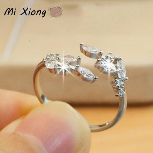 Mi Xiong S925 Sterling Silver Womens Ring New Unique Leaf Diamond Fine Fresh Romantic Birthday Gift Party Cute Jewelry Wedding