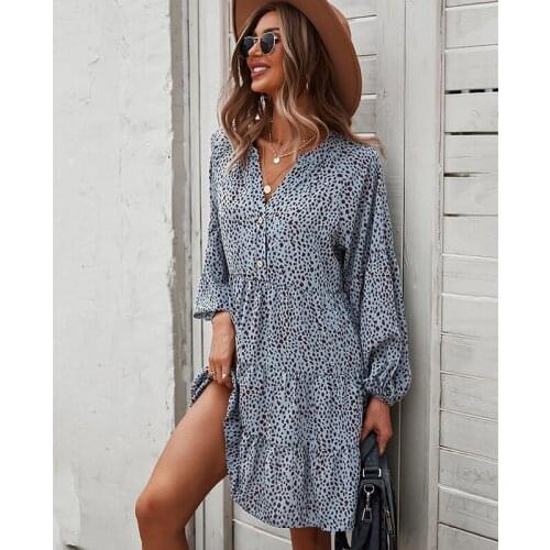 Sexy Mini Dress Femme New VestidosHot Selling V-neck Leopard Print Loose Dress Loose A Line Vestidos For Party Ladies Dress