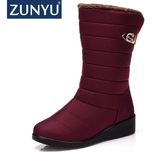 ZUNYU New Women Warm Solid Anti-Slip Snow Boots Waterproof Female Winter Boots Thermal Shoes For Women Thick Fur Cotton Shoes