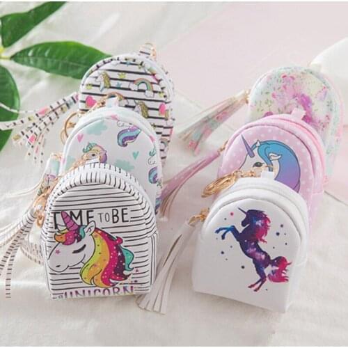1 PC Unicorn Bag Shaped Keychain Mini Coin Purse Zipper Small Handbag Decoration Keychain PU Leather Bag Pendant Fashion Jewelry