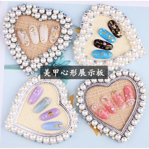 1pc Nail Display With Mini AB Color 3D Crystal Pearl False Tip Display Round Square Hear-Shape Nail Rivet Tip Display Stand Tool