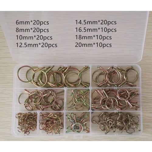 130pcs Hose Clamp High Quality Zinc Plated Spring Clips Gear Hose Fuel Line Clamp for Boats with Storage Box 6/8/10/-20mm
