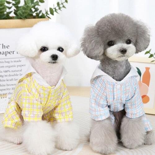 2021 Dog Clothes Sweet Plaid Big Lapel Pet Cat Pajamas Strawberry Pattern Bubble Cloth 4 Legs Coat Jumpsuit For Corgi Small Dog