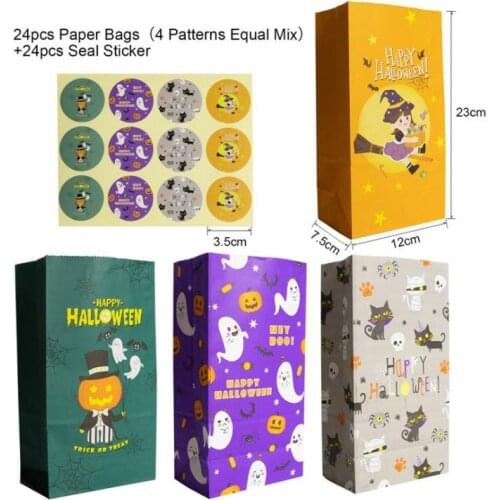 24pcs Halloween Candy Packaging Bag New Party Gift Bag Halloween Candy Paper Pouches 24pcs Cute Sticker Set