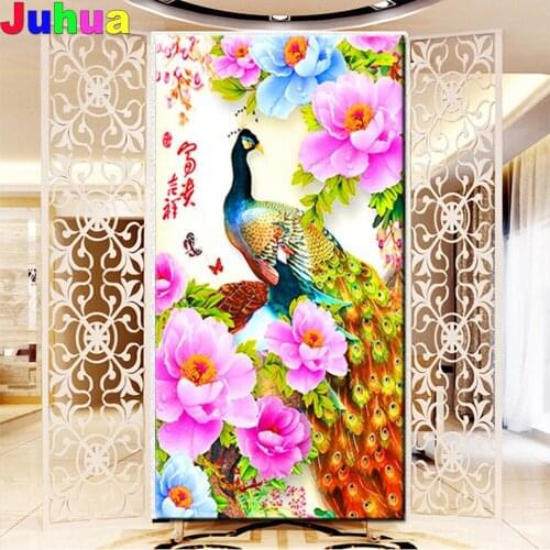 DIY Diamond Embroidery,Round Diamond The porch peacock flower Full rhinestone Diamond painting cross stitch,needlework,wall Art