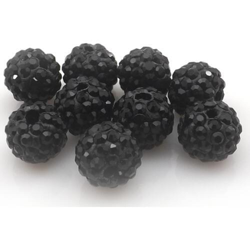 100pcs/lot 10mm Black Color Rhinestone Loose Beads Pave Disco Ball For Jewelry Making