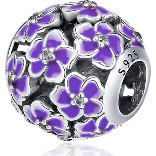 CKK Purple Primrose Flower Beads Charms Silver 925 Original for Bracelet DIY Charm Jewelry Making Accessories