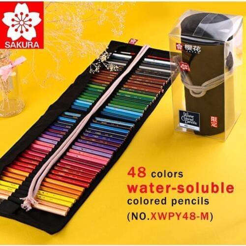 SAKURA 48 Colors Limited Style Color Pencil Oily/Water Soluble Pencils Drawing Coloring Roll Canvas Pen Curtain/Case/Bag Pencils