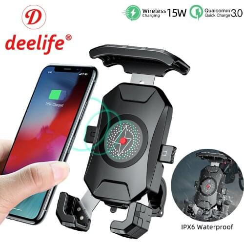 Deelife Phone Holder Motorcycle Wireless Charger Mobile Support for Moto Motorbike Scooter Handlebar Mount Smartphone Stand