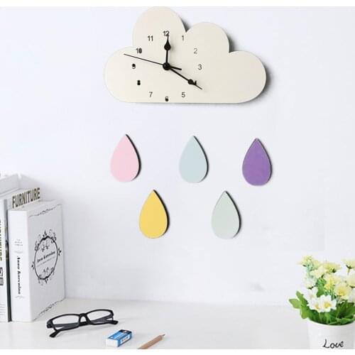 Children Kids Room Living Room Wall Clock Cloud with Raindrop Clock Wall Clock Cute Mute Wall Clock Home Decoration
