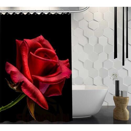 Hot Sale Custom Flowers Rose Red Shower Curtain Waterproof Fabric Shower Curtain for Bathroom F#Y1-17