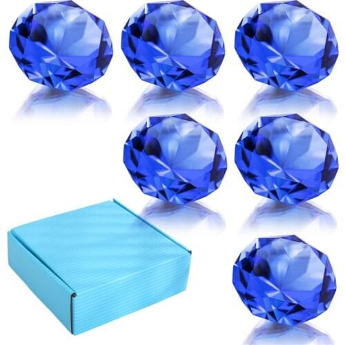 H&D Pack of 6 Faceted Crystal Glass Diamond Paperweight Blue 50mm Jewel Paperweight Gift Decoration Idea For Christmas,Birthday