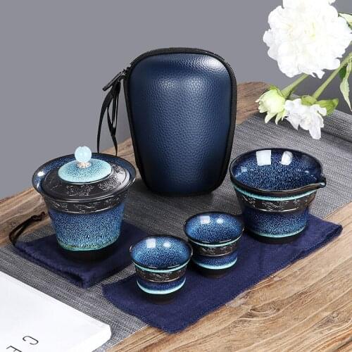 Chinese Kung Fu Travel Tea Set Ceramic Glaze Teapot Teacup Gaiwan Porcelain Teaset Kettles Teaware Sets Drinkware Tea Ceremony