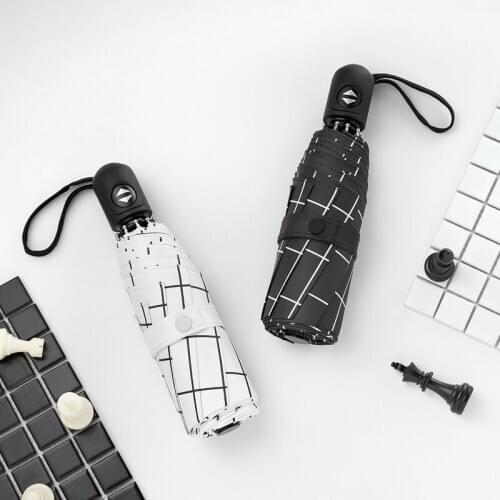 Plaid Sun Umbrella Rain Women Windproof Full Automatic Sun Parasol UV Protection Women Pocket Rain Five Folding Umbrella A5A