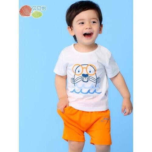 Bornbay 2 Pieces baby clothes set cartoon print sea lion summer short sleeve t-shirt+pants suit cotton soft skin for boys