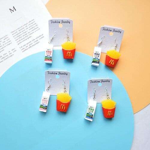 Korean creative girl Earrings personality funny simulation food milk box French fries drink cup resin earrings earring wholesale