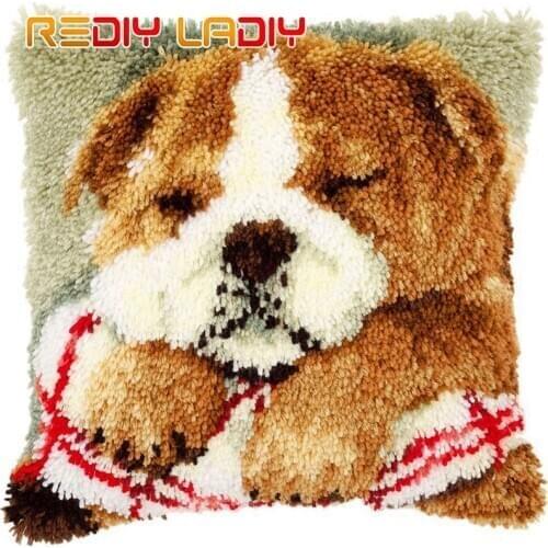 Latch Hook Kits Puppy Dog Kitten Cushion Cover Pre-Printed Canvas Yarn Crocheting Crafts Pillow Case Sofa Bed Pillows Home Decor