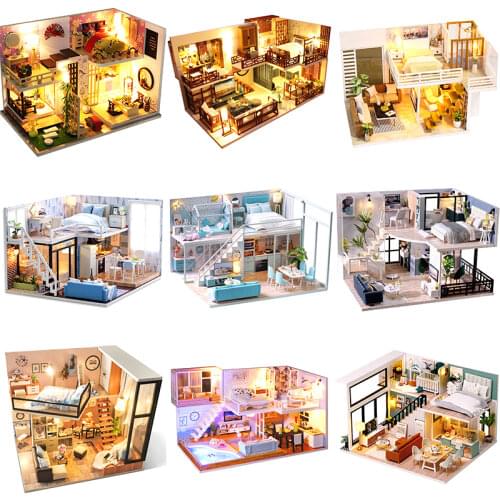 CUTEBEE DIY Doll House Wooden Doll Houses Miniature Dollhouse Furniture Kit with LED Toys for Children Christmas Gift L023
