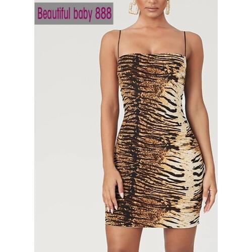 Meqeiss 2021 Women leopard tiger pattern elegant dress sheath sleeveless fashion party sexy mini lady strapless dress new autumn
