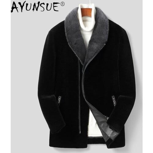 AYUNSUE Men Clothing Thick Jacket Mens 2020 Parka Real Wool Clothes Genuine Mink Fur Coat Male Luxury Coats Hommes Veste LXR760